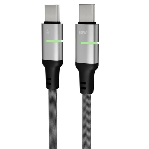 AVAX CB632 STEELY LED 1m 60W USB-C fekete fonott gyorstöltő kábel