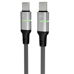 AVAX CB632 STEELY LED 1m 60W USB-C fekete fonott gyorstöltő kábel