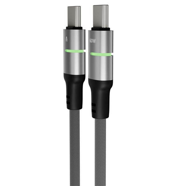 AVAX CB632 STEELY LED 1m 60W USB-C fekete fonott gyorstöltő kábel
