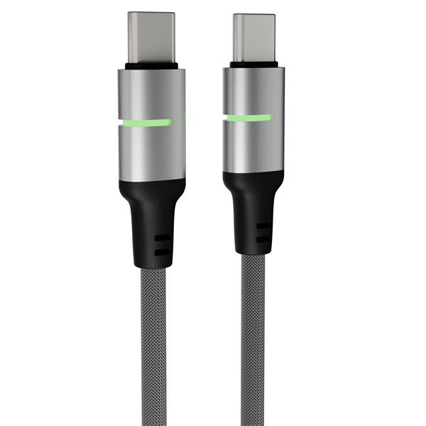 AVAX CB632 STEELY LED 1m 60W USB-C fekete fonott gyorstöltő kábel