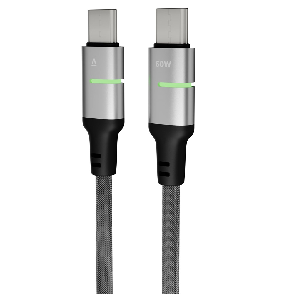 AVAX CB634 STEELY LED 3m 60W USB-C fekete fonott gyorstöltő kábel