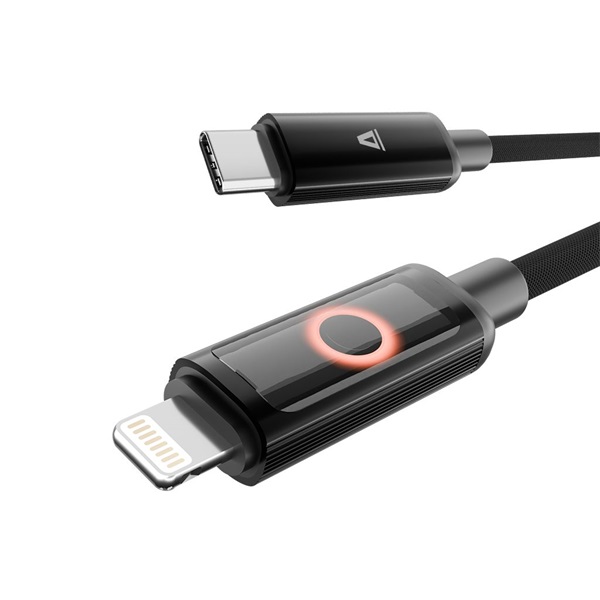AVAX CB651 PULSEY 1m 27W USB-C - Lightning szürke fonott gyorstöltő LED kábel