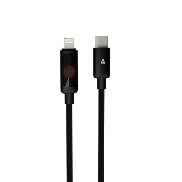 AVAX CB651 PULSEY 1m 27W USB-C - Lightning szürke fonott gyorstöltő LED kábel