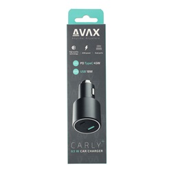AVAX CC663B CARLY+ 63W Autós töltő USB A (QC)+Type C (PD), fekete