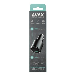 AVAX CC665B CARLY+ 83W USB A+Type C fekete autós töltő