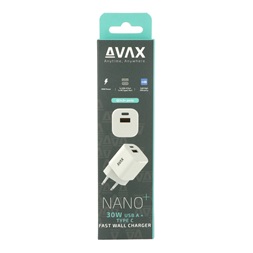 AVAX CH640W NANO+ 30W GaN USB A (QC4.0+)+ Type C (PD3.0) fehér hálózati gyorstöltő