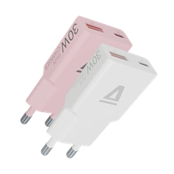 AVAX CH6412 30W GaN USB-C és USB-A gyorstöltő Duo csomag, fehér+rózsaszín