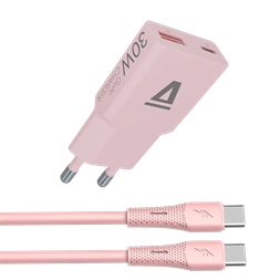 AVAX CH6417 30W GaN töltő és 60W USB-C szilikon kábel csomag, rózsaszín