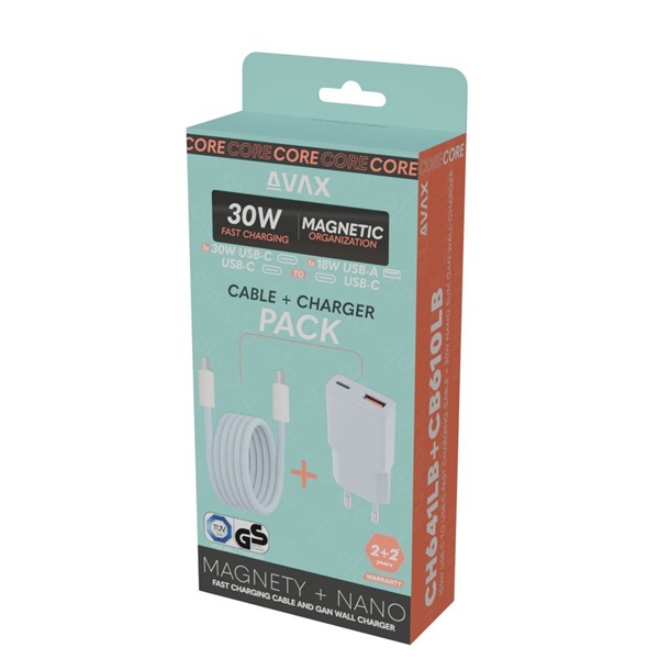 AVAX CH641LB & CB610LB – 30W GaN Gyorstöltő & 100W Mágneses USB-C Kábel csomag