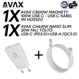 AVAX CH641W & CB610W – 30W GaN Gyorstöltő & 100W Mágneses USB-C Kábel csomag