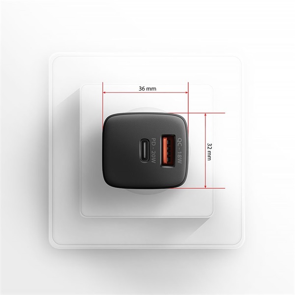 AXAGON ACU-PQ20 QC3.0/AFC/FCP + PD type-C 20W fekete töltő