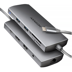 AXAGON HMC-8HLSA USB-C 3.2 Gen 1 3x USB-A + 4K/30Hz HDMI + SD/microSD GLAN Audio PD 100W hub