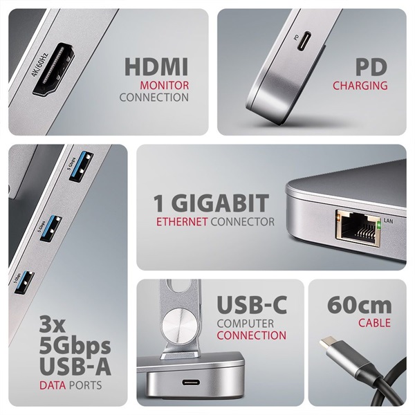 AXAGON HMC-STND ALU laptop állvány dokkoló állomással