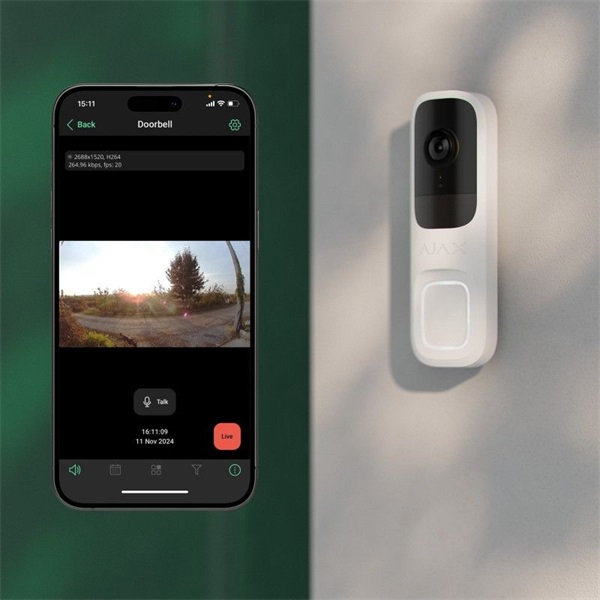 Ajax DoorBell vezeték nélküli kültéri AI video kaputelefon, PIR mozgásérzékelővel, szürke