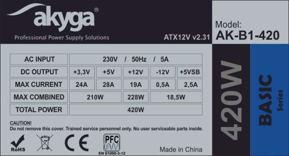 Akyga 420W ATX tápegység