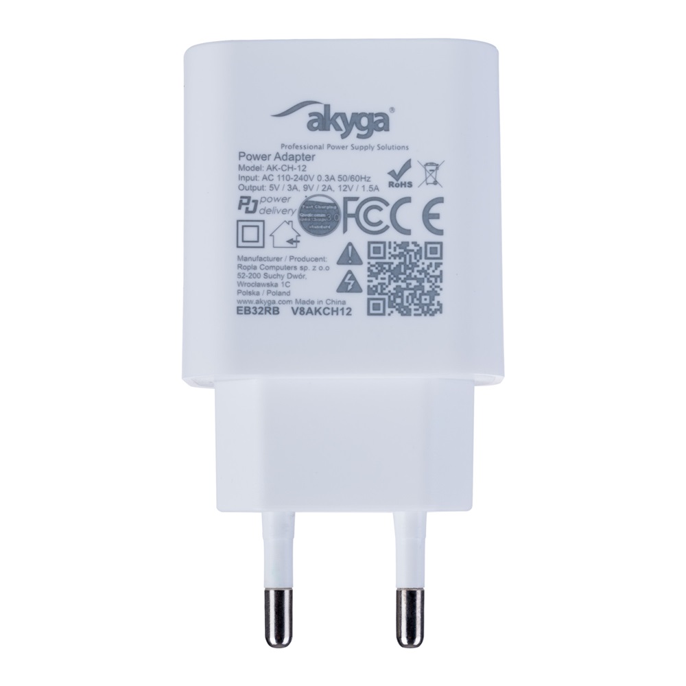 Akyga AK-CH-12 QC3.0 5-12V/3A/18W USB töltő