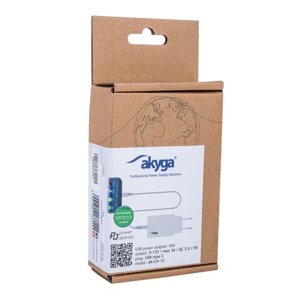 Akyga AK-CH-12 QC3.0 5-12V/3A/18W USB töltő