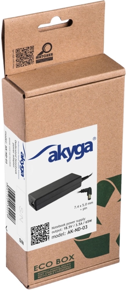 Akyga AK-ND-03 18,5V/3,5A/65W 7,4x5mm HP / Compaq notebook hálózati töltő