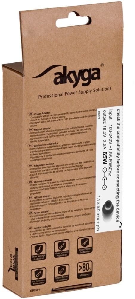 Akyga AK-ND-03 18,5V/3,5A/65W 7,4x5mm HP / Compaq notebook hálózati töltő