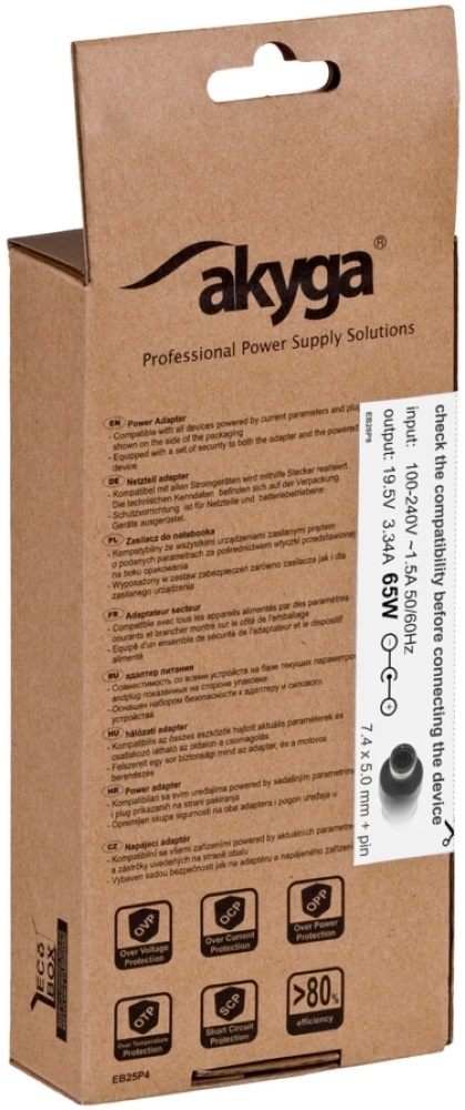 Akyga AK-ND-05 19,5V/3,34A/65W 7,4x5mm DELL notebook hálózati töltő