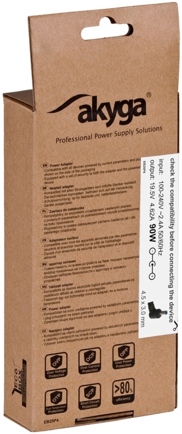 Akyga AK-ND-26 19,5V/4,62A/90W 4,5x3mm HP / Compaq notebook hálózati töltő