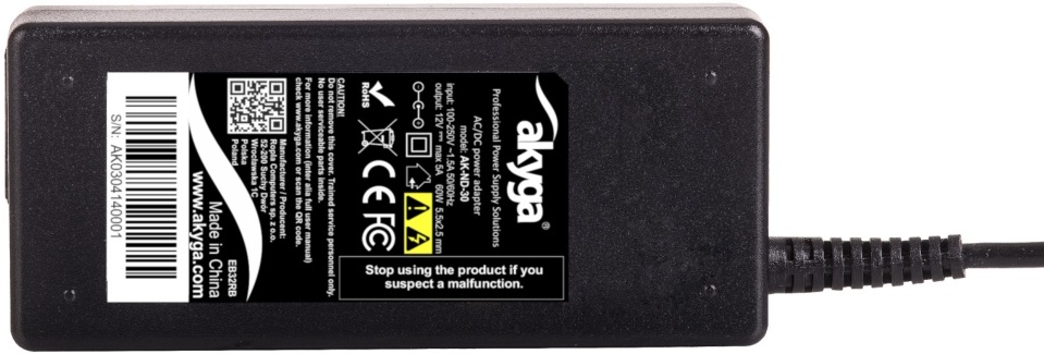 Akyga AK-ND-30 12V/5A/60W 5,5x2,5mm Mini PC notebook hálózati töltő