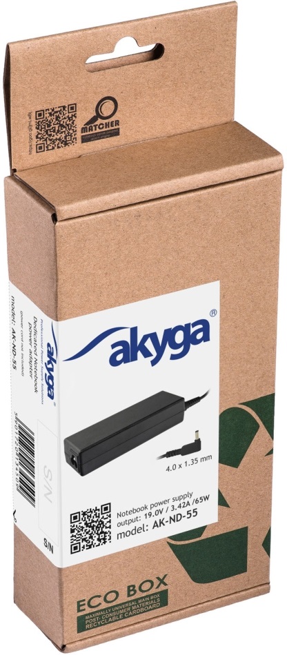 Akyga 19V/3,42A/65W 4x1,35mm Asus notebook hálózati töltő