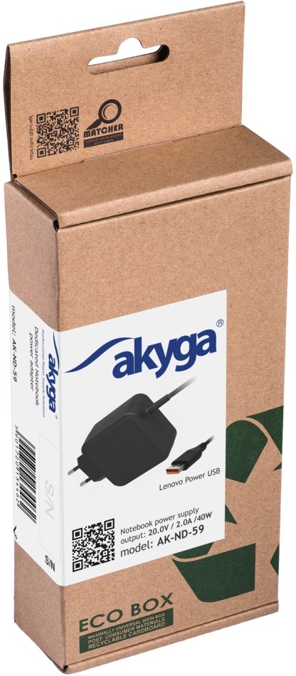 Akyga AK-ND-59 20V/2A/40W Lenovo Power USB Lenovo notebook hálózati töltő