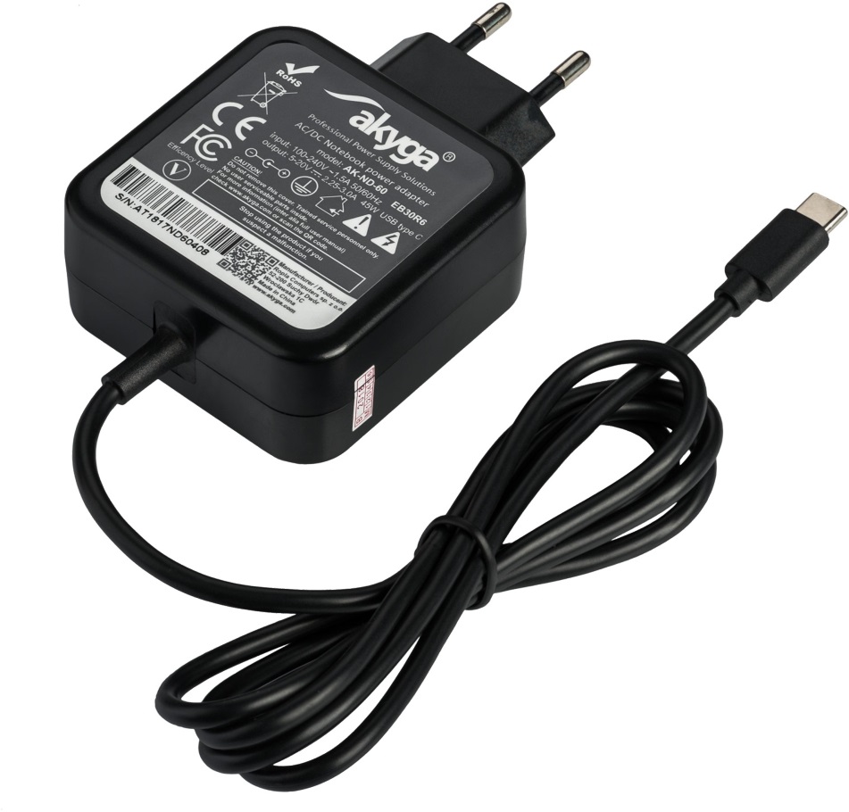 Akyga AK-ND-60 5-20V/2,25-3A/45W USB type C Univerzális notebook hálózati töltő