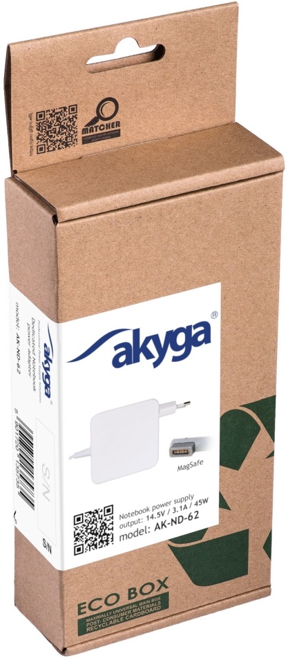 Akyga AK-ND-62 14,5V/3,10A/45W MagSafe L Apple notebook hálózati töltő