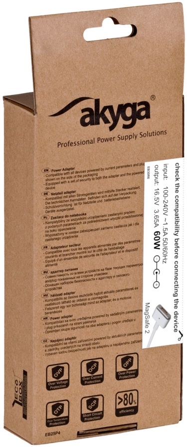 Akyga AK-ND-64 16,5V/3,65A/60W MagSafe 2 Apple notebook hálózati töltő