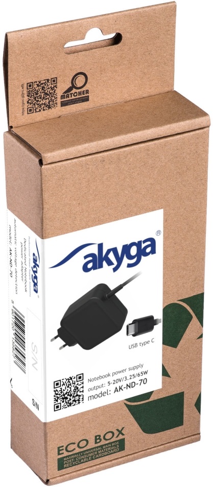 Akyga AK-ND-70 5-20V/3-3,25A/65W USB type CUniverzális notebook hálózati töltő