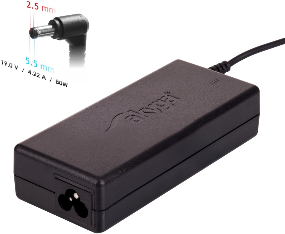 Akyga AK-ND-72 19V/4,22A/80W 5,5x2,5mm Fujitsu-Siemens / Toshiba / Zebra notebook hálózati töltő