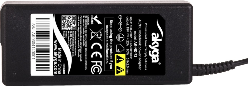 Akyga AK-ND-72 19V/4,22A/80W 5,5x2,5mm Fujitsu-Siemens / Toshiba / Zebra notebook hálózati töltő