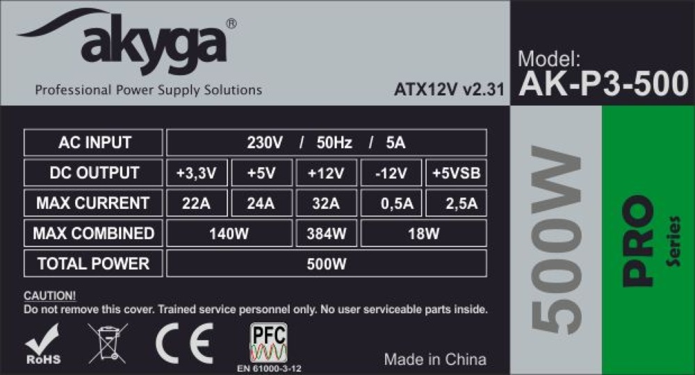 Akyga AK-P3-500 500W ATX tápegység