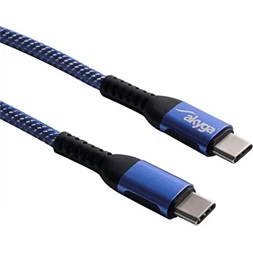 Akyga AK-USB-37 USB-C -> USB-C M/M adatkábel 1m kék-fehér (braided)