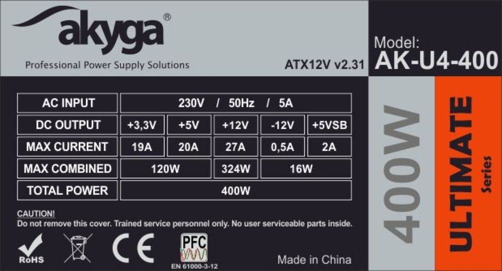 Akyga Ak-U4-400 400W 80+ Bronze ATX tápegység
