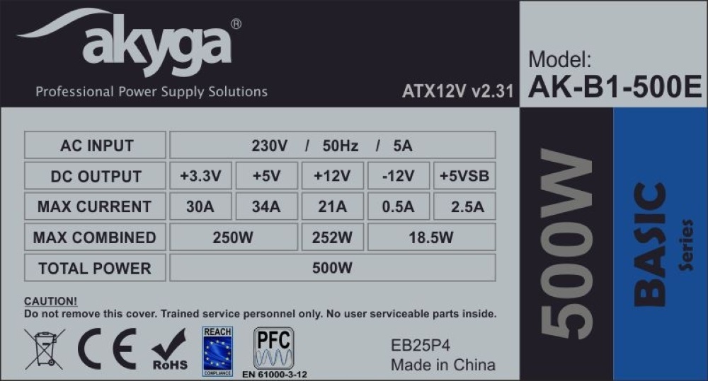 Akyga Basic 500W (AK-B1-500E) tápegység