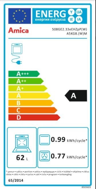 Amica 55343 fehér, szabadonálló, gáz, kombinált, főzőzóna: 4, sütő:62L, grill, tűzhely