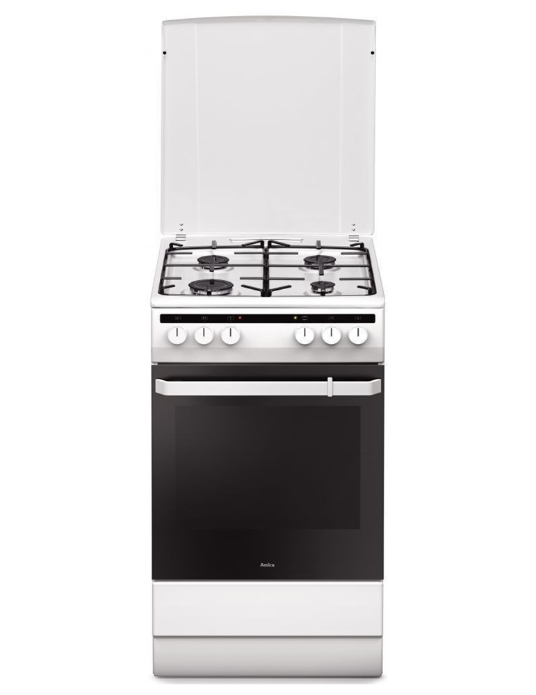 Amica 55343 fehér, szabadonálló, gáz, kombinált, főzőzóna: 4, sütő:62L, grill, tűzhely (Újszerű)