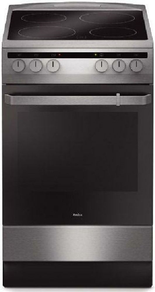 Amica 55352 inox, szabadonálló, kerámialapos, elektromos, főzőzóna: 4, sütő:65L, grill, tűzhely