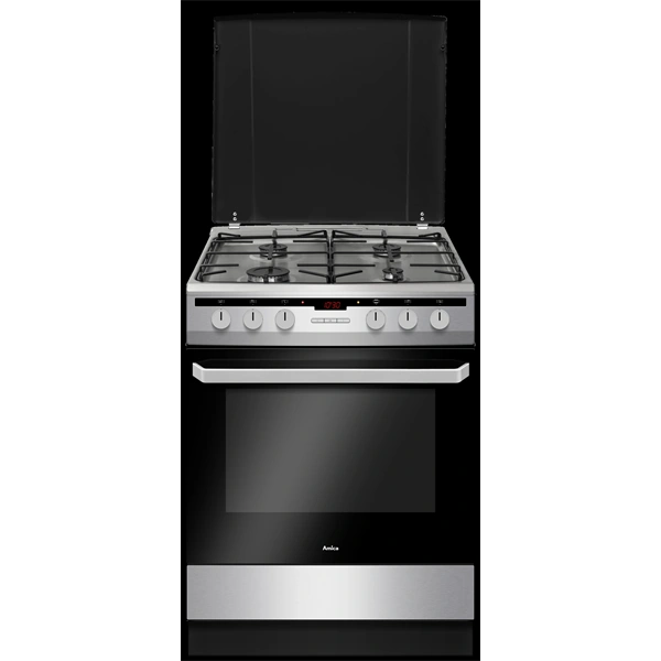 Amica 55701 inox, szabadonálló, gáz, kombinált, főzőzóna: 4, sütő:62L, grill, tűzhely