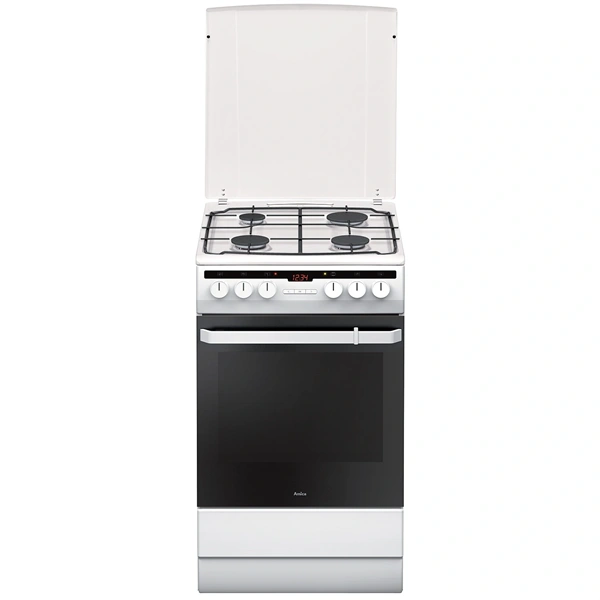 Amica 55898 fehér, szabadonálló, gáz, kombinált, főzőzóna: 4, sütő:65L, grill, tűzhely