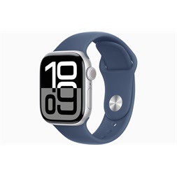 Apple Watch S10 Cellular (42mm) ezüst alumínium tok, denim sportszíj (S/M) okosóra