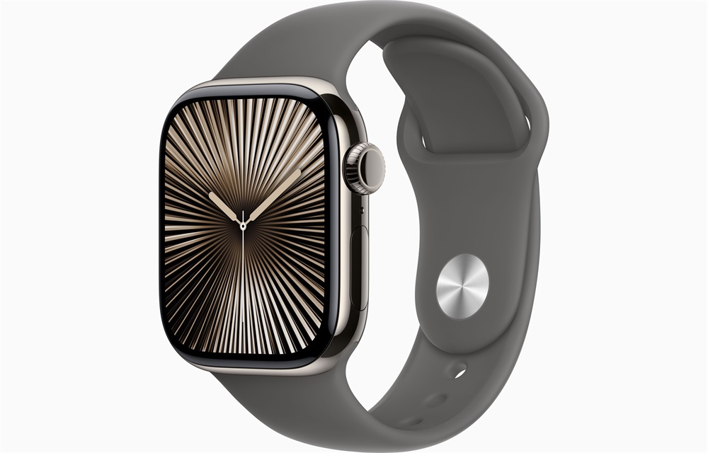 Apple Watch S10 Cellular (42mm) natúr titán tok, kőszürke sportszíj (S/M) okosóra