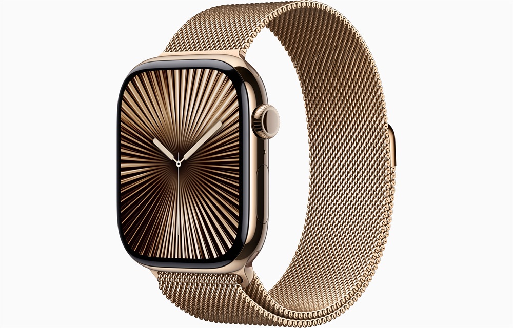 Apple Watch S10 Cellular (46mm) arany titán tok, arany milánói szíj (M/L) okosóra