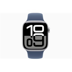 Apple Watch S10 GPS (42mm) ezüst alumínium tok, denim sportszíj (S/M) okosóra
