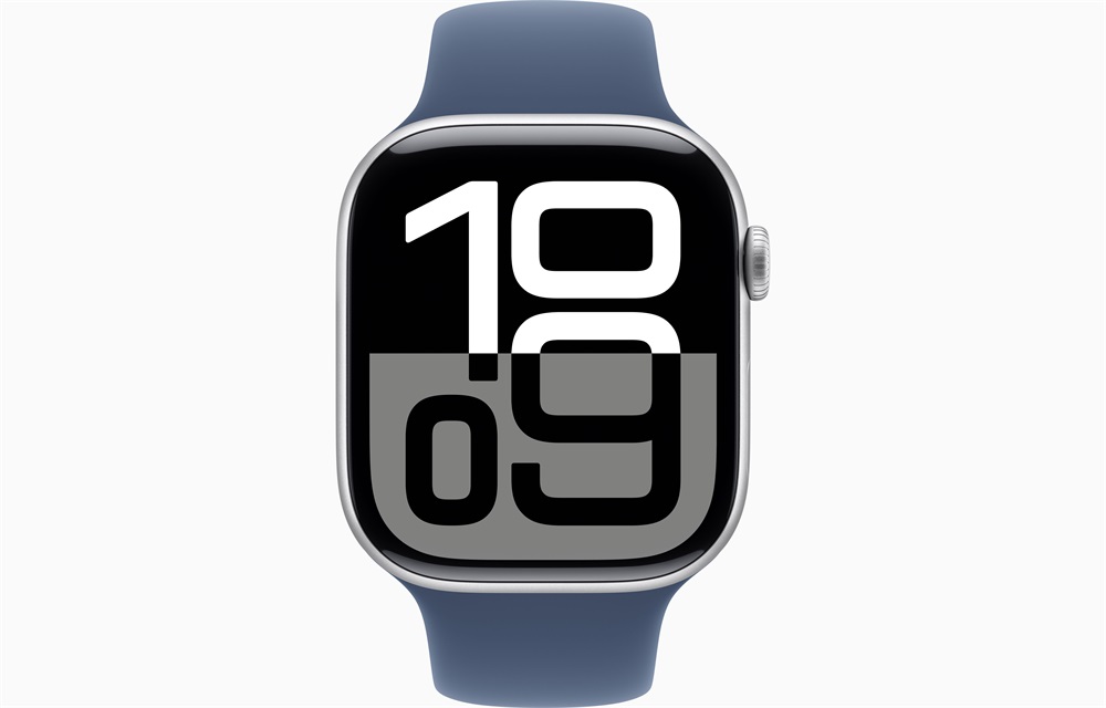 Apple Watch S10 GPS (46mm) ezüst alumínium tok, denim sportszíj (S/M) okosóra