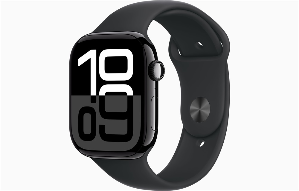 Apple Watch S10 GPS (46mm) kozmoszfekete alumínium tok, fekete sportszíj (S/M) okosóra