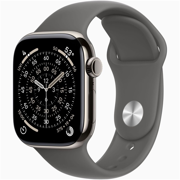 Apple Watch S11 Cellular (42mm) natúr titánium tok, kőszürke M/L sportszíjas okosóra